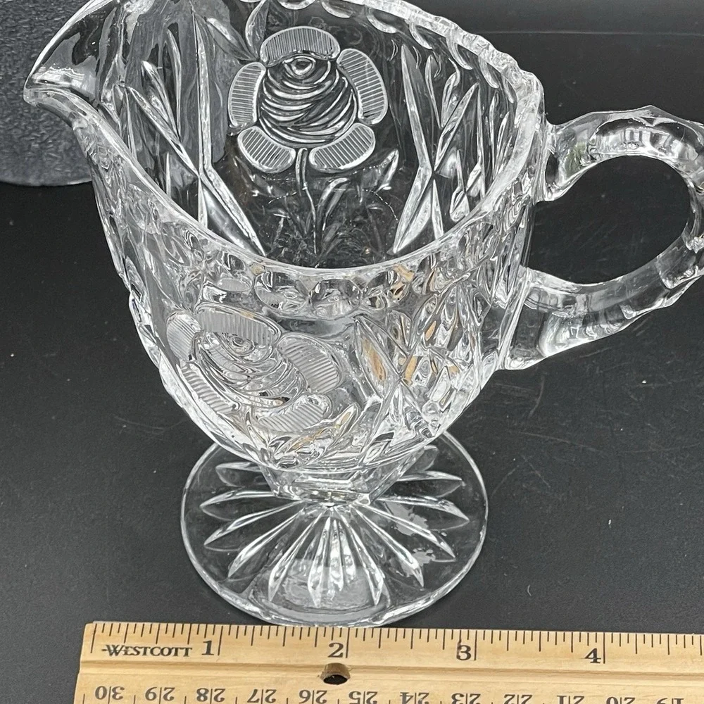 Vintage Imperial Glass Open Rose Clear Footed Creamer 5.25